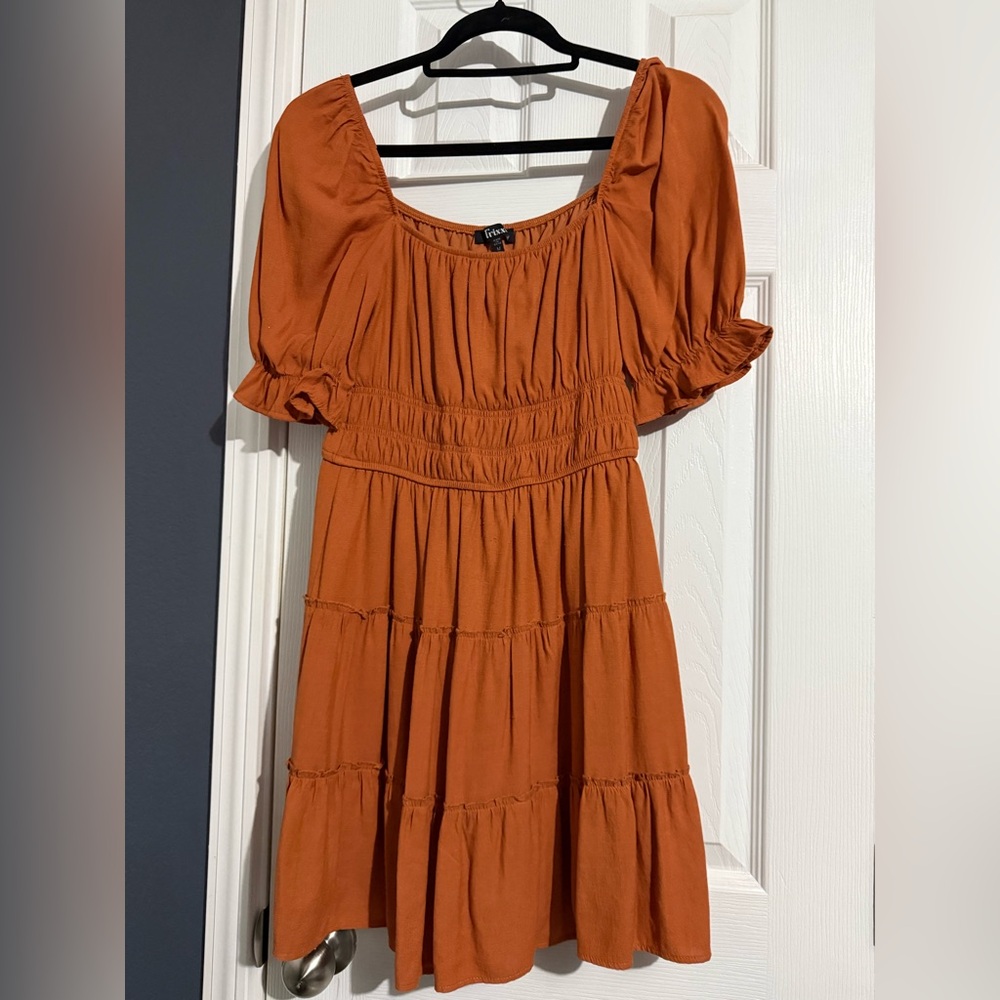 Trixxi Terracotta Puff Sleeve Mini Dress